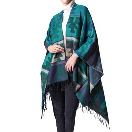 xxxiticat Women's Native American Trendy Cashmere Plaid Pattern Wrap Shawl Cardigan Poncho Cape Scarf(GR) Green