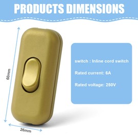AXFEE Inline Switch, Pack of 2 250 V 6 A Intermediate Switch Cord Switch, Cable Switch Rocker Switch, 2-Core and 3-Core Leads, Cord Switch for Lamp Small Appliances, Gold