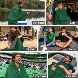 KawaGebo Kamp Large Outdoor Waterproof Blanket Extra Thick Fleece Stadium Blanket for Camping, Car, Pet, Picnics - Windproof, Wearable, Machine Washable 80" x 58" (Green,Hooded)