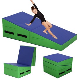 Folding Incline Gymnastics Mat for Tumbling, Folding Tumbling Mats Cheese Wedge Incline Mat with Non-Slip PU Leather Surface & Handles, Gym Fitness Tumbling Matts for Kids Girls Home Training Exercise