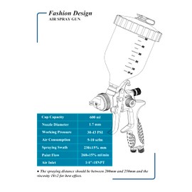 Dynastus 22 Oz. HVLP Air Spray Gun Auto Car Paint Sprayer, 1.7mm Nozzle, with Filter and Air Regulator