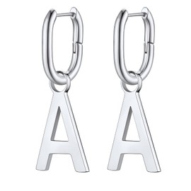 Bestyle A Initial Earrings, High Polish Stainless Steel Hypoallergenic Earrings, U-Shape Huggie Hoops Alphabet Drop Statement Letter Dangle Earrings, High Street/Party Jewelry for Women