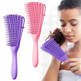 2Pcs Cepillo para rizos, Cepillo Para Cabello Rizado Para Mujeres,cepillo de estilo de pelo rizado con bordes esquinas y espejo de maquillaje plegable,para peinar y dar forma a los.(Rosa y Morado)