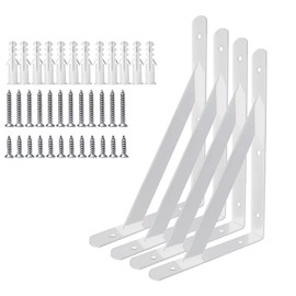 Heavy Duty Shelf Brackets Wall Mount Steel Bracket Wall Brackets for Shelves (White, 6 x 4 Inch-2 Pairs)