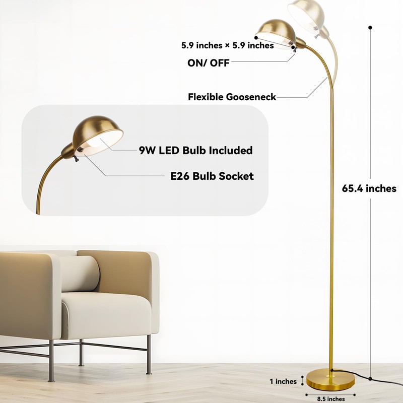 LALISU Dimmable Floor Lamp with Flexible Gooseneck and Rotatable Shade,