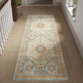 jinchan Runner Rug 2x6 Washable Non-Slip Hallway Rug Vintage Decorative Kitchen Mat Indoor Floor Covers Bohemian Printed Carpet for Bedroom Laundry Home Offic Rust Red/Blue