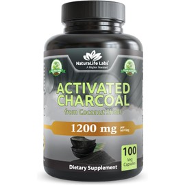 Activated Charcoal 1200mg from Coconut Shells – 100 Veg Capsules, Non-GMO, Gluten-Free, Vegan, Supports Digestive Health & Detoxification