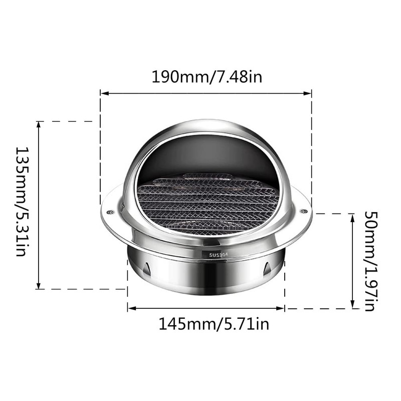 Air Vent Covers for Walls Outside, Stainless Steel Round External