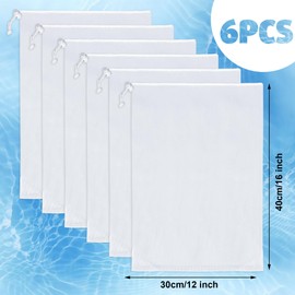 6 Pack Pool Vacuum Replacement Mesh Bag 16" X 12" Pool Cleaner Fine Mesh Bags with Drawstring Pools Leaf Vacuum Reusable Filter Bags for Pools Universal Fit Leaf and Debris Collection Bag, White