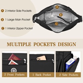 JUYANO Women's Shoulder Bag, Medium Size, Waterproof Nylon Handbags with Multiple Pockets, Lightweight Adjustable Crossbody Bag for Going Out, Shopping, Travel, Work, black