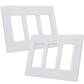 CML 3-Gang Screwless Decorator Wall Plate, 2 Pack Light Switch Covers, Outlet Receptacle Cover, Hidden Screw Smooth Face, Impact Resistant, Standard Size 4.68”X 6.54”, Glossy White