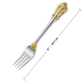 KEAWELL Luxury Dinner Fork, Set of 4, 18/10 Stainless Steel, 8 Inches, Dishwasher Safe, Mirror Polished, Silverware Fork Set (Gold Accent)