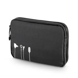 TROIKA Black Tech Pouch 2 - BBL64/BK - Cable Bag for Electronics Accessories - Large Compartment with 2-Way Zip and 6 Mesh Compartments, Tarpaulin - Black, Tarpaulin in black, Minimal