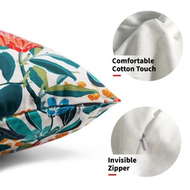 Kawani Teal Coral Floral Lumbar Pillow Covers 12X20 Inch Turquoise Green Leaves Orange Flower Rectangular Pillow Cases Set of 2 Blue Red Aqua Cotton Cushion Case Home Decor for Sofa Couch Living Room