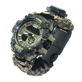 Survival Military Digital Watch,Outdoor Camping Survival Watch Multi Functional Bracelet Compass Whistle Paracord Bracelet Equipment Tools Kit (Autumn leaves)