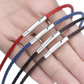 ELFASIO Braided Leather Cord 3MM Chain Necklace Stainless Steel Durable Snap Clasp, Men Women DIY Woven Rope Chain for Pendant Brown 30 inch