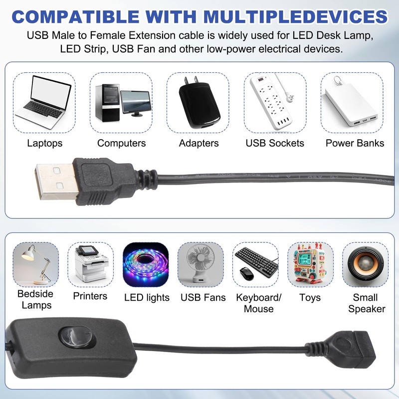 MECCANIXITY USB Extension Cable with ON/Off Toggle Switch 2m USB