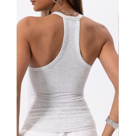 Danysu V Neck Racerback Tank Top for Women with Built in Bra Ribbed Long Tank Fitted Basic Cami Tops Heather White