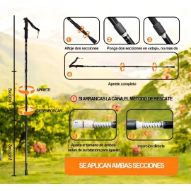 Bastón de Senderismo Plegable Antishock Telescópico Punta de Tungsteno