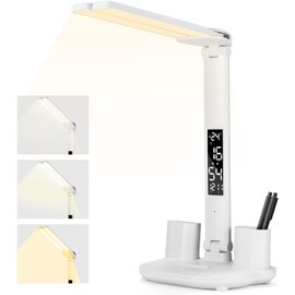 Led Desk Lamp & Desk Accessories Bedside Lamps. USB Charging Touch Control Table Lamp Gifts. 3 Colors 5 Brightness Eye-Caring Reading Light Bedside Phone Holder 3 in 1 LCD Calendar Temperature Alarm.