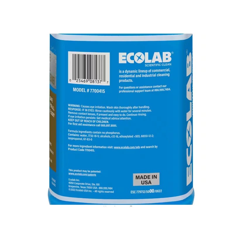 ECOLAB 1 Gal. No Rinse Neutral Floor Concentrate Cleaner, Residue