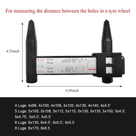 JUSTTOP Wheel PCD Gauge, Car Wheel Rim Bolt Pattern Measuring Tool Sliding Caliper, PCD Ruler Sliding Measuring Gauge Tool Maintenance Tool for 4 5 6 8 Holes, Car Accessories