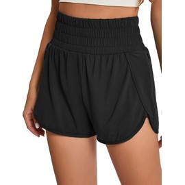 Yilisha Women High Waisted Swim Shorts Tummy Control Swim Bottoms Swimming Shorts with Liner Zipper Pocket Black