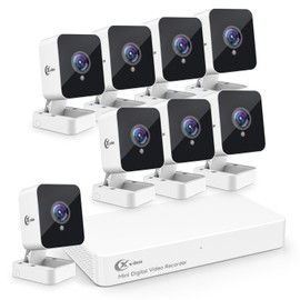 XVIM 8CH Wired Security Camera System with 64G SD Card, Mini 8PCS Surveillance Camera System Outdoor, Night Vision, Remote Access, Waterproof