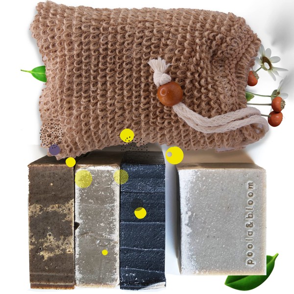 Handmade Natural Soap in Sisal Soap Bag - Set of