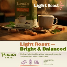 Panera Light Roast Ground Coffee, 100% Arabica, Sustainably Sourced – Smooth, Bright & Balanced Flavor – Clean Label, No Artificial Ingredients – Kosher, Gluten-Free 12oz Bag Pack of 6 (72oz Total)