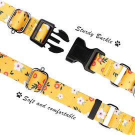 Hikiko Martingale Collar for Dogs Cute Floral Dog Collar for Small Medium Large Dogs Soft Nylon Quick Release Dog Collars (Yellow Flower,Medium)
