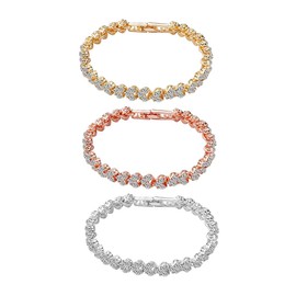 KBRPEY Women's Tennis Bracelet, Silver/Gold/Rose Gold, Crystal Zirconia Bracelets, Set of 3, Shiny Diamond Tennis Bracelets, Jewellery Gift for Women, Metal