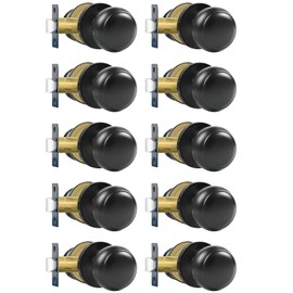 RAZCC Passage Door Knobs, 10 Pack Matte Black Door Knobs, for Hallway & Closet Non-Locking Interior Round Door Handles Keyless Reversible for Left Right Handed Doors
