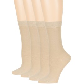 7BIGSTARS KINGDOM Women's Viscose From Bamboo Dress Socks - 4 Pack Medium - Thin Casual Crew Lightweight - Sock Size 9-11 Shoe Size 5-9 M Light Beige