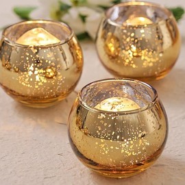 Volens 24PCS Gold Votive Candle Holders for Table Centerpieces, Round Mercury Glass Candle Holders Bulk for Wedding, Birthday, Anniversary, Parties, and Holiday Decorations