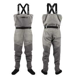 GREENWATER Fly Fishing Breathable Waders for Men Women with Stockingfoot Waterproof Nylon Chest Waders with Handwarmer & Zippered Storage (XX-Large, Gray)