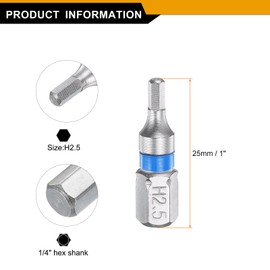 HARFINGTON 10pcs Hex Screwdriver Bit H2.5 1/4" Hex Shank 25mm/1" Length Magnetic Hexagonal Head Bits S2 Steel Electric Screw Driver Bit