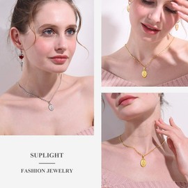 Suplight Gold Plated Miraculous Mary Medal Necklace Virgin of Guadalupe Necklace Religious Virgin Mary Medallion Pendant Necklace for Women Girls