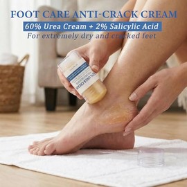 Paquete de 2 barras de cuidado de pies con 60% urea + 2% ácido salicílico, crema de urea para pies de máxima fuerza, hidrata profundamente los talones