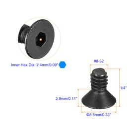 MACHSWON #8-32 x 1/4" Flat Head Socket Cap Screws 10.9 Grade Carbon Steel Countersunk Head Allen Head Bolts Fully Threaded Black Oxide Fasteners 20Pcs