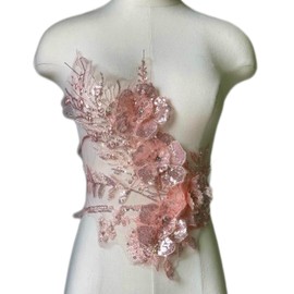 JRYYR Flower Sequin Applique Patches, Handmade DIY Sew on 3D Flower Appliques for Clothing,Dresses, Dance Costumes, Bags, Home Decor (Pink-A)