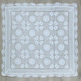 kilofly Handmade Crochet Cotton Lace Table Placemats Sofa Doilies, Square, White, 27 inch