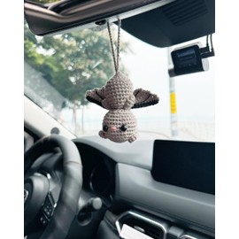 Bunny Crochet American Flag Car Rear View Mirror Holder, Cute Car Hanging Ornament, Independence Day Gift, Crochet Lovely Ornament, Automotive Interior Decorations (Cute Fly Bat)