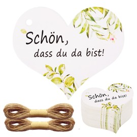 Schön Dass Du Da Bist Pendants, Pack of 100, Heart Gift Tags, Wedding, Communion, Christening, Confirmation, Guest Gift, Decoration, Christmas, Birthday