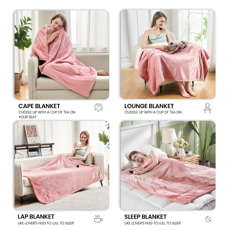 PTQ Electric Heated Blanket,Flannel & Sherpa Heated Throw Blanket 50"x60",Fast