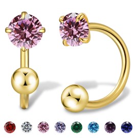 3mm Small Huggie Half Hoop Earrings for Women Girls Hypoallergenic Minimalist Tiny Cartilage Stud Earrings with Ball Screw Back Dainty 14k Gold Plated Colored CZ Earrings Jewelry Gifts(pink, Gold)