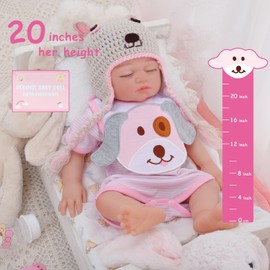 Realistic Reborn Baby Dolls 20 Inch Silicone Full Body Lifelike Newborn Baby Doll Sleeping Real Life Baby Full Vinyl Anatomically Correct with Feeding Kit Toys Birth Certificate Gifts for Kids Age 3+
