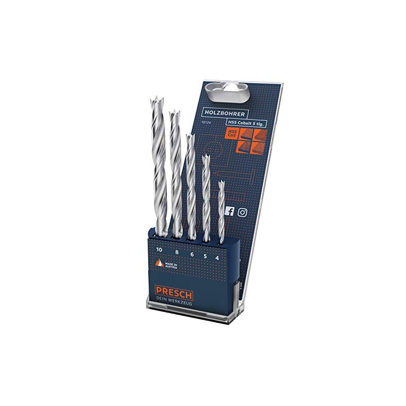 Presch Wood Drill Bit Set HSS Cobalt 5 Pieces -