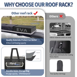 Universal Car Soft Roof Rack for Kayak/Canoe/Surfboard/SUP/Snowboard,Roof Rack Pads Carrier System Include 2 16FT Tie Down Straps,2 Ratchet Pulley Ropes,2 Hood Loops and Storage Bag （with Crossbar）