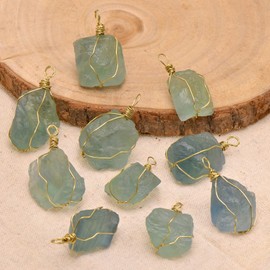 Hand Wired Natural Crystal Green Fluorite Rough Stone Reiki Healing Pendant Necklace